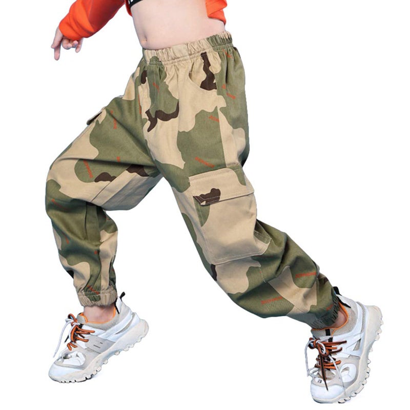 Rolanko Girls Kids Camouflage Cargo Jogger Pants with Pocket, Hip Hop Street Dance Trousers Boys Clothing (Camo, 10-12) - Image 2